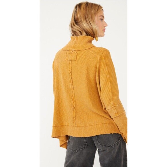 WE THE FREE PEOPLE Women’s Orange MOON DAISY Top Mock Neck Ribbed Long Sleeve Sm - Picture 2 of 8